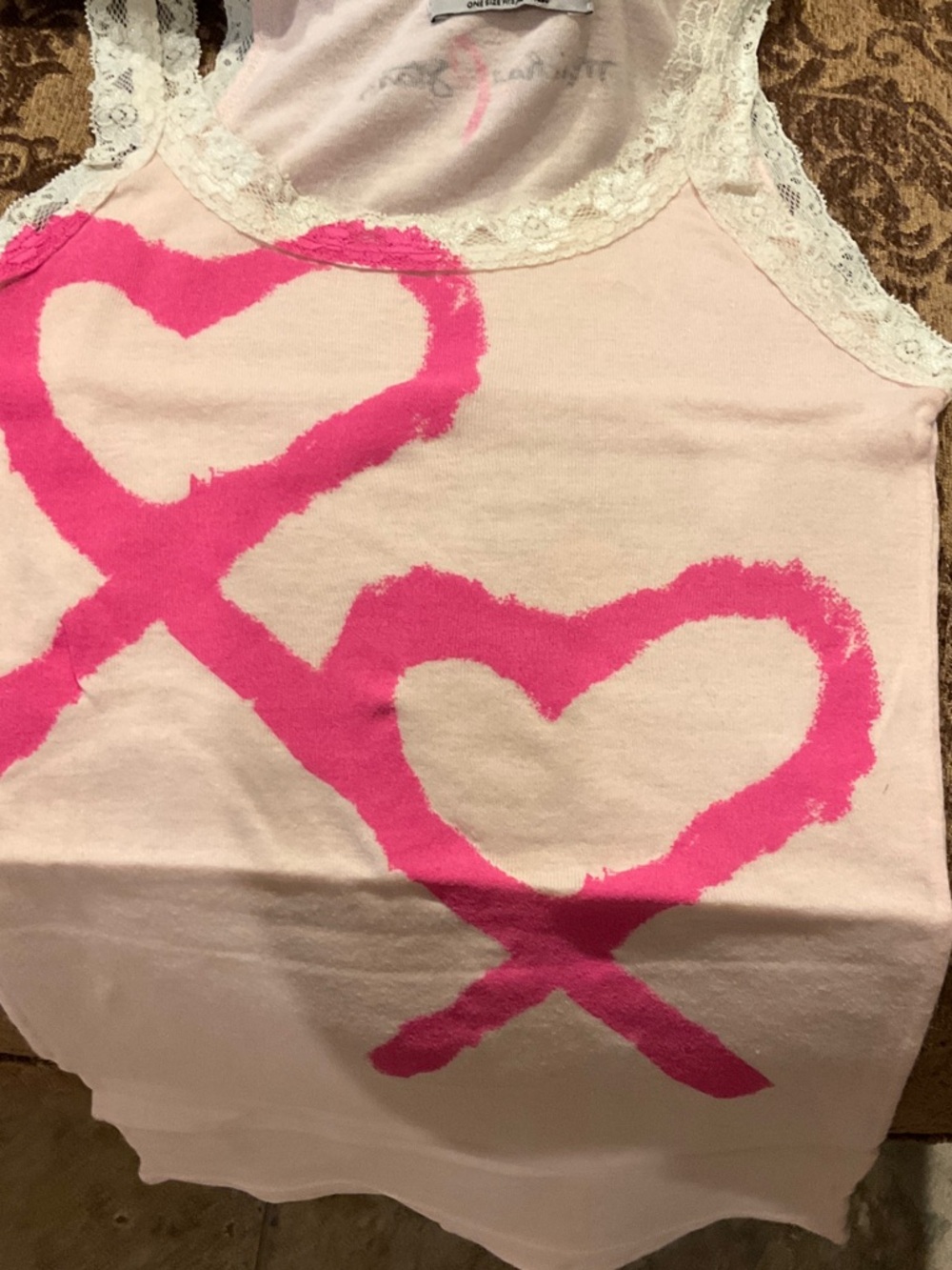 Michael Stars Pink Heart Lace-Trim Tank Top